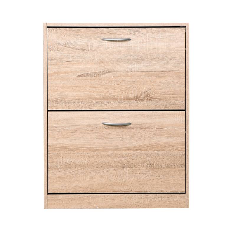 Wooden Shoe Cabinet for Entryway, White Shoe Storage Cabinet with 2 Flip Doors