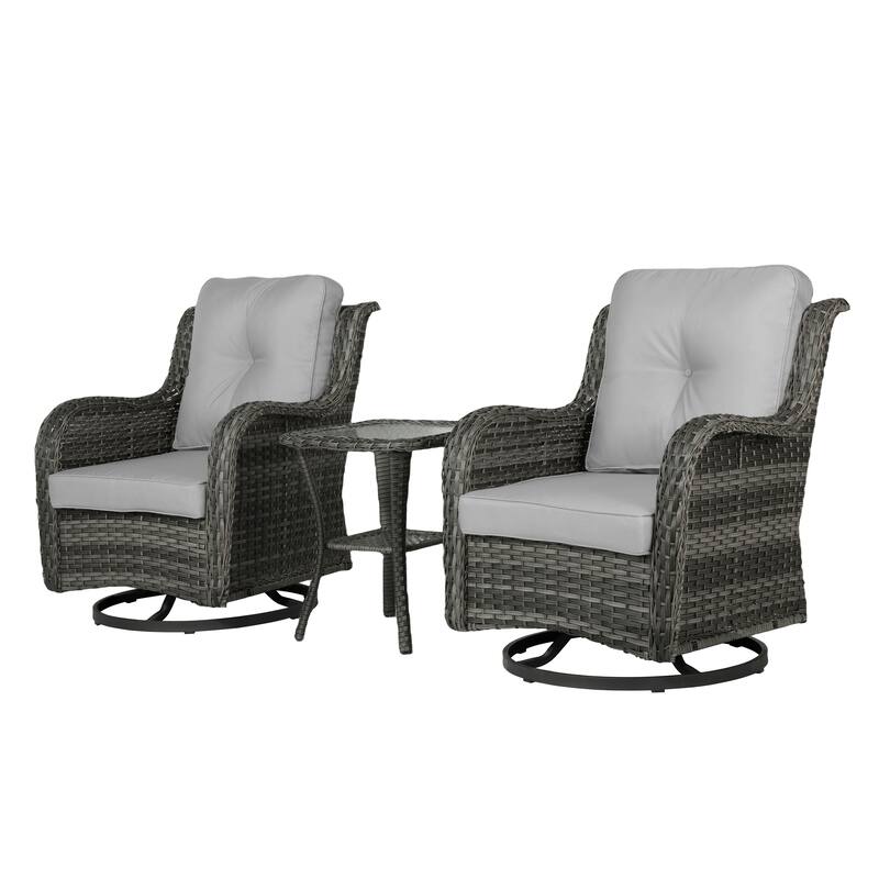 3 Pieces Patio Bistro Set Outdoor Swivel Rocking Chair with Side Table