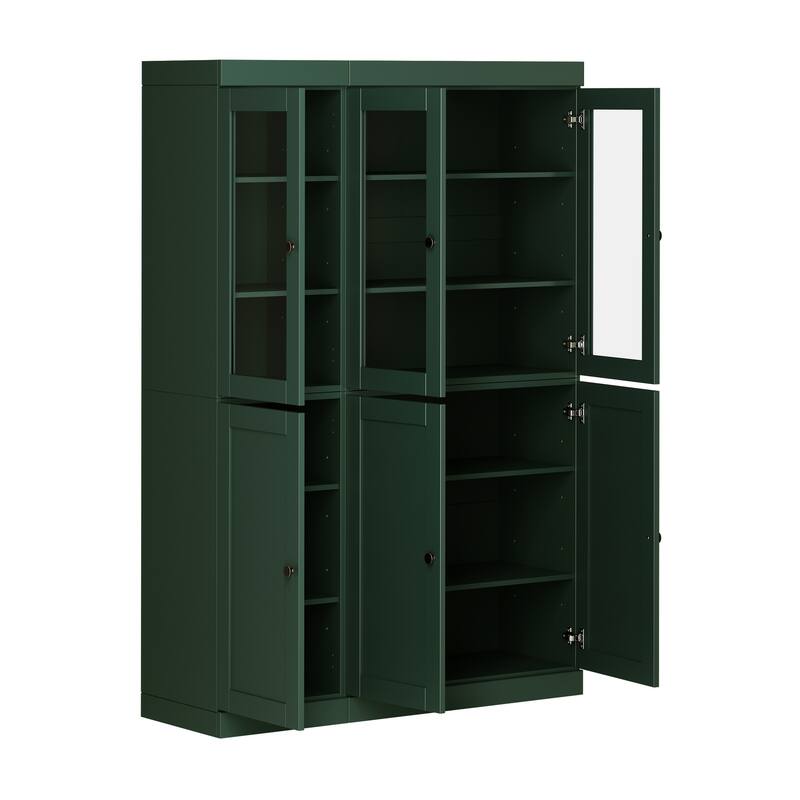 Palace Imports 100% Solid Wood 48.5" Pantry Cabinet with Clear Glass, Shaker Doors and Adjustable Shelves
