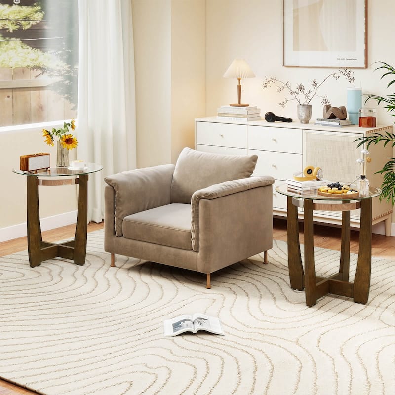 Costway 1/2 PCS 24" Round Side Table Glass End Table with Tempered - See Details