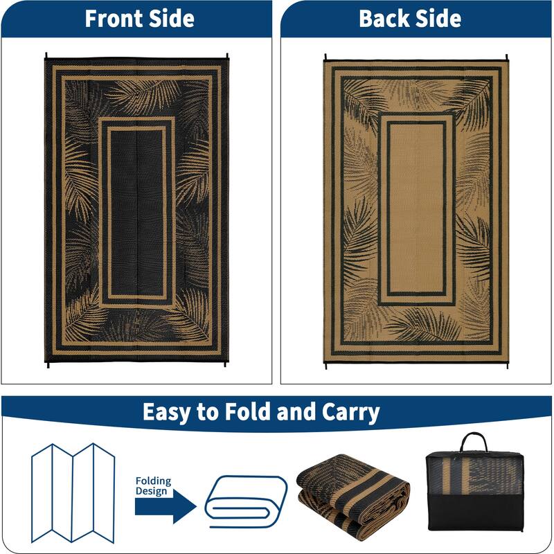 Outdoor Rug Waterproof Plastic Straw Rug Portable Camping Rug Leaves Pattern Outdoor Carpet for RV Porch Deck Camper