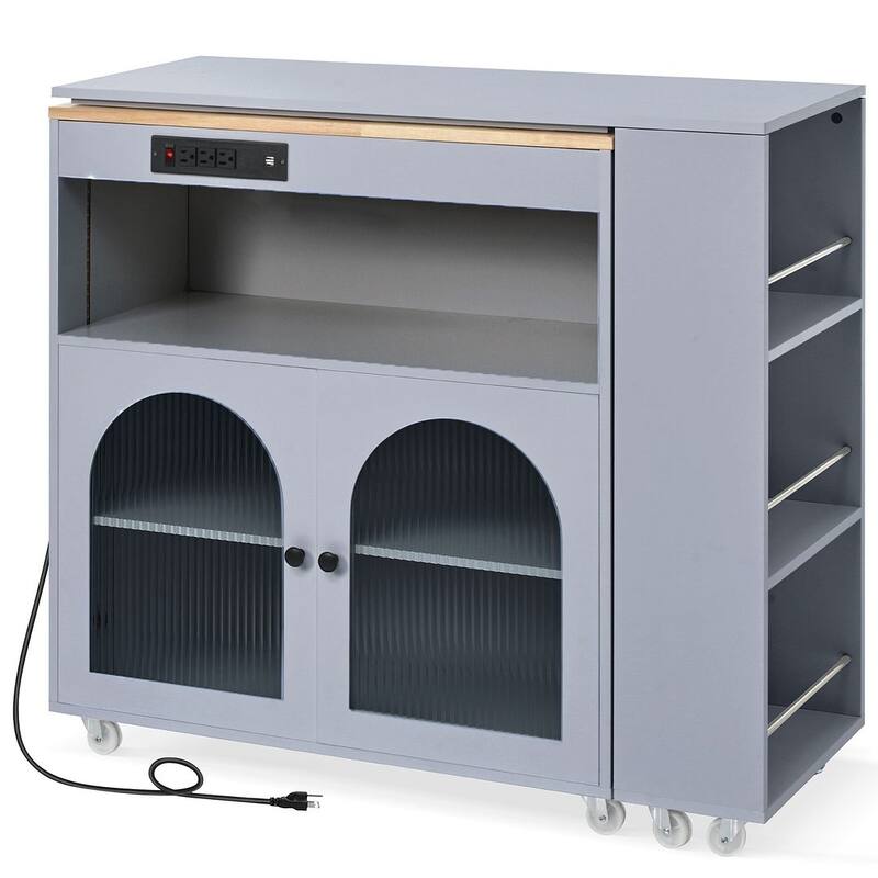 Kitchen Island Cart with Extended Table and Power Outlets