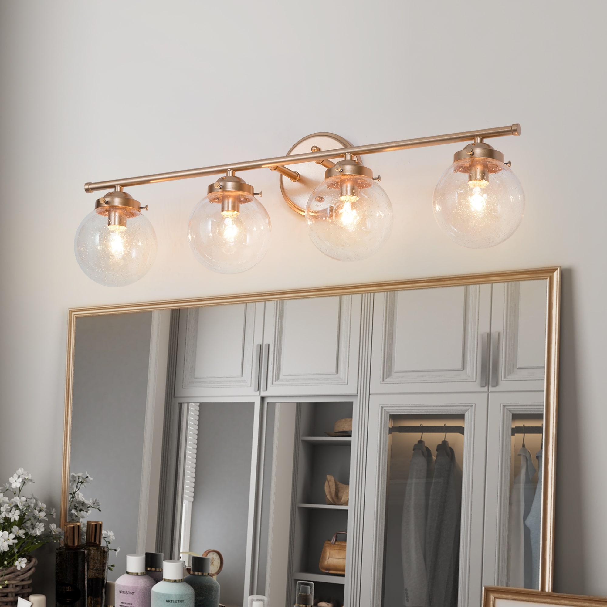 Bela Modern 3-Light Gold Globe Glass Bathroom Vanity Light Dimmable Wall Sconce