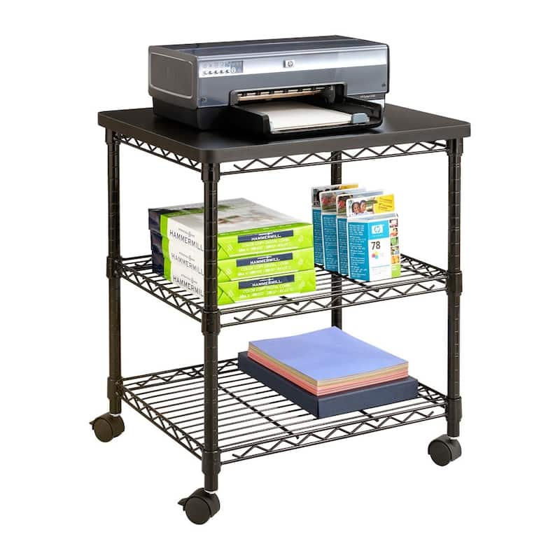 Desk Side Printer Stand, Rolling Storage Cart with Two Shelves