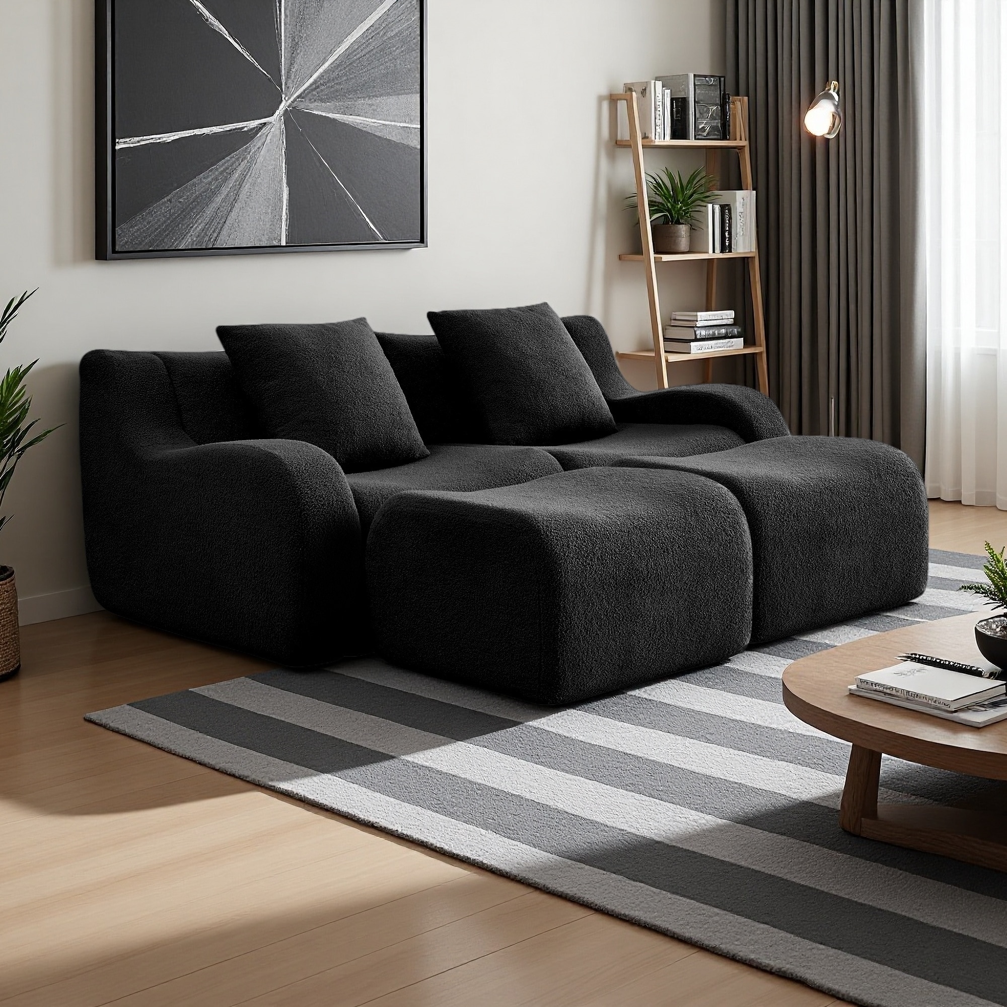 82.7" Teddy Fabric Modular Sofa with Chaise Lounge, No Assembly Required and Anti-Slip Design