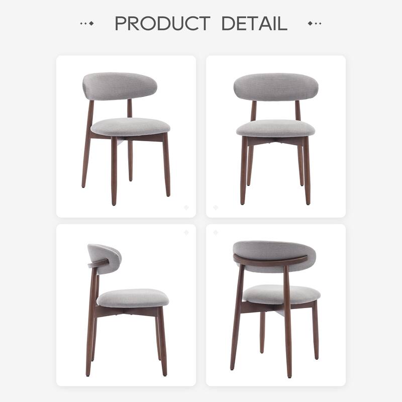 Set of 2 Wooden Dining Chairs, Fabric Upholstered, Beige