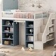 preview thumbnail 1 of 10, White Wooden Full Size Loft Bed with 2 Four-layer Storage Cabinets and Curtain White