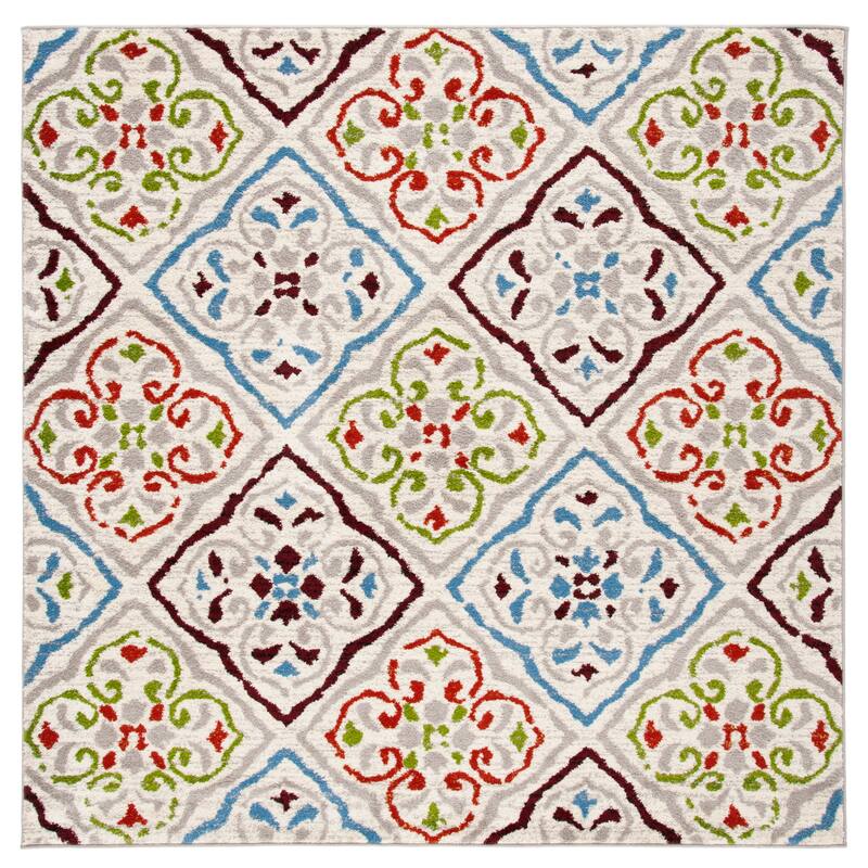 SAFAVIEH Sagamore Noura Modern Tribal Rug - 6'7" Square - Light Grey/Terracotta