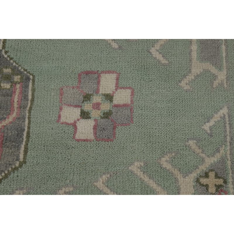 Green Geometric Oushak Indian Area Rug Hand-Knotted Wool Carpet - 7'6" x 10'0"