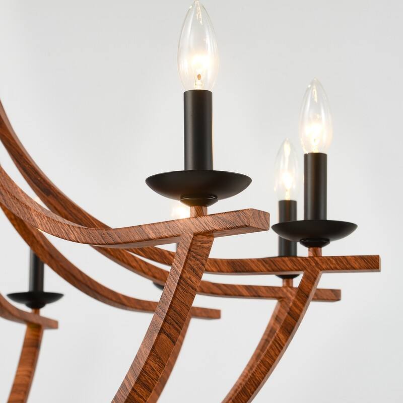 Modern Farmhouse Chandelier Candle Style Retro Wood Grain Chandelier