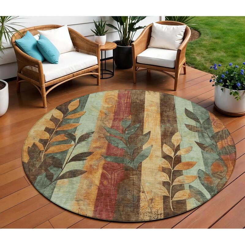 HomeRoots Floral Transitional Rectangle Outdoor Rug - 8' Round