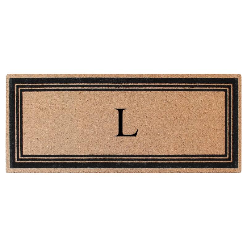 A1HC Natural Coir Monogrammed Flock Anti shed Treated Durable Doormat BlackBeige