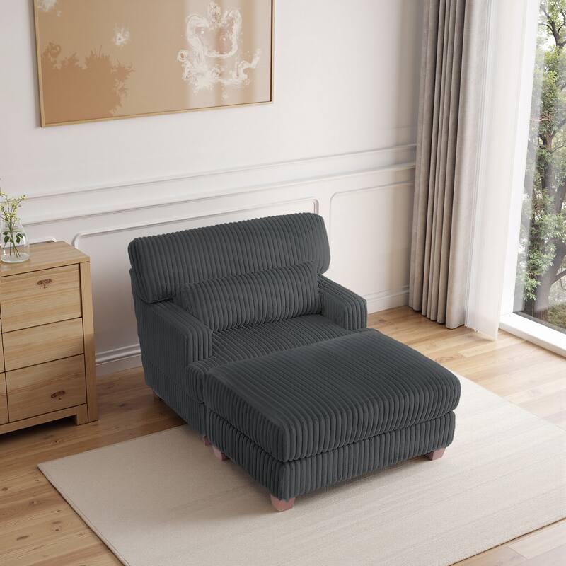Modern Oversized Plush Corduroy Chaise Lounge Chair with Ottoman