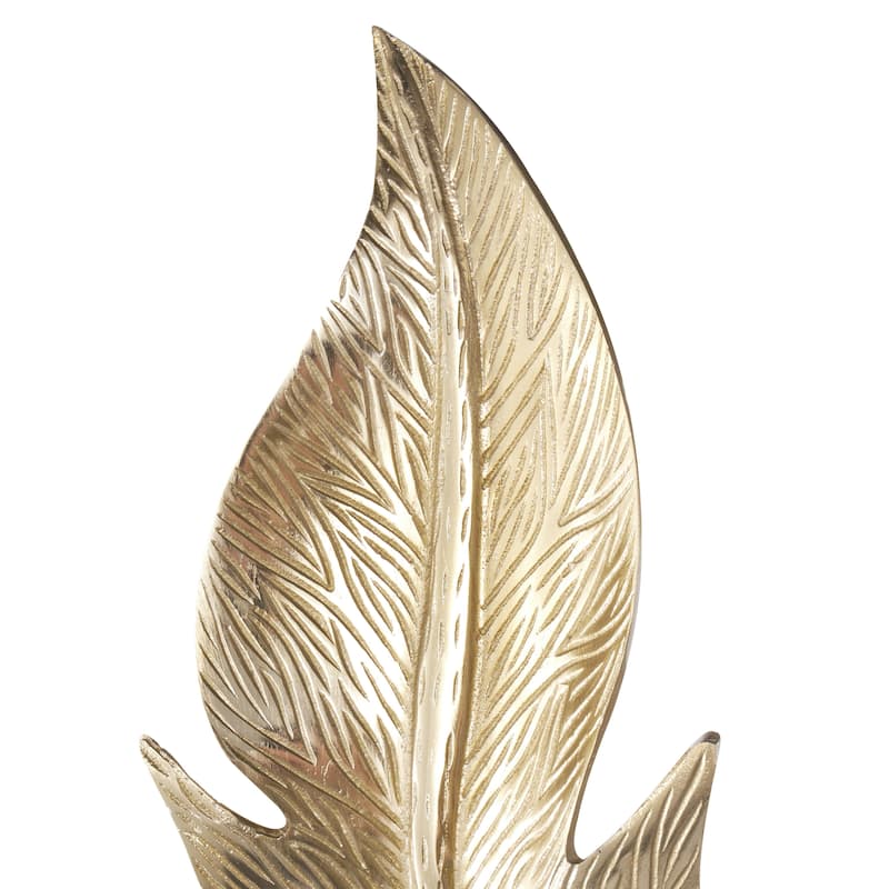 Aluminum Metal Leaf Tall Textured Decorative Sculpture with White Marble Base - Gold - Roche River Decor