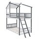 preview thumbnail 19 of 20, Twin Over Twin Bunk Bed Wood Bed with Roof, Window, Ladder