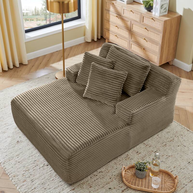 Oversized Single Lazy Sofa Lounge Chair, High-Density Foam Filled Reading Chair, Velvet Upholstered Boneless Chairs - Brown
