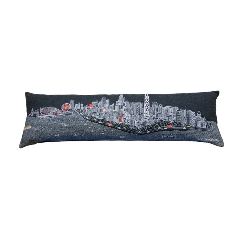 14" X 45" Black Gray and White Hometown Pride Wool Lumbar Throw Pillow