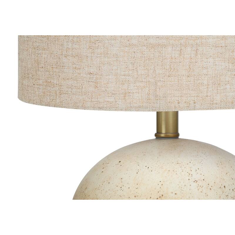 Concrete Table Lamp with Linen Drum Shade Sphere Base 3 Way Switch