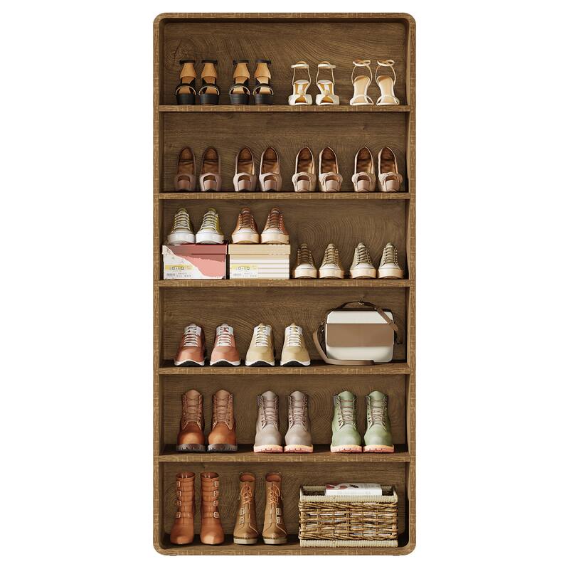 71-Inch Tall Shoe Storage Cabinet, 6-Tier Wooden Vertical Shoe Rack