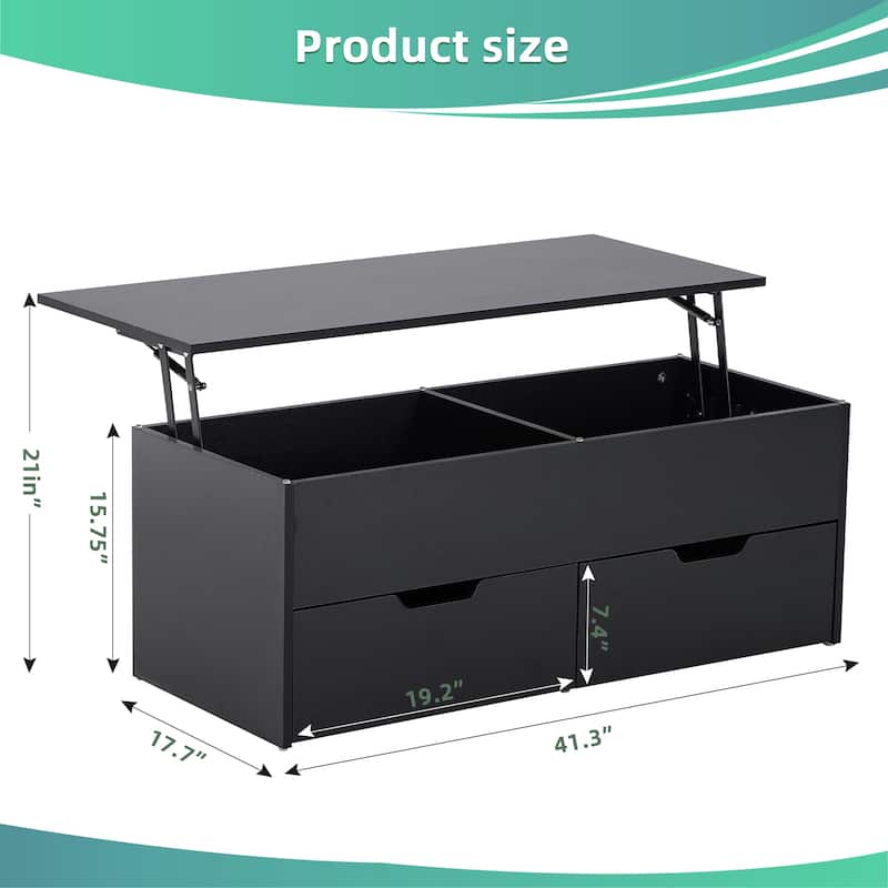 Anmytek Black Lift Top Coffee Table with Storage Modern Convertible Laptop Desk for Living Room