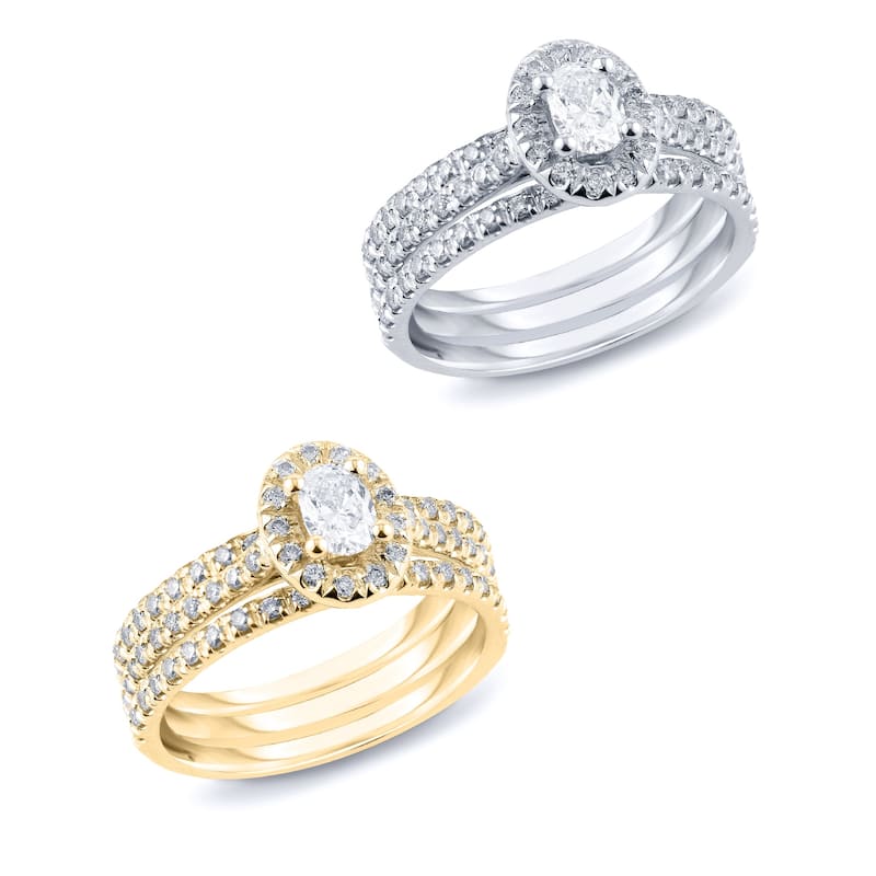 Auriya 1 1/4ctw Oval-cut Halo Diamond Engagement Ring 3pc Set 14k Gold