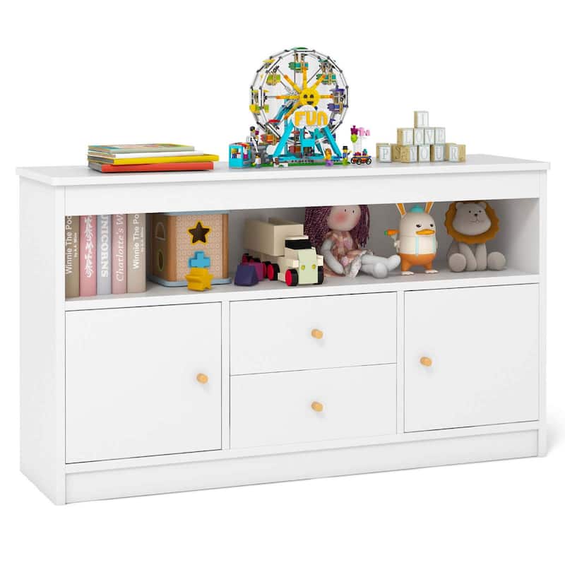 Toy Storage Organizer Storage Chest w/Drawers & Closed Cabinets - White