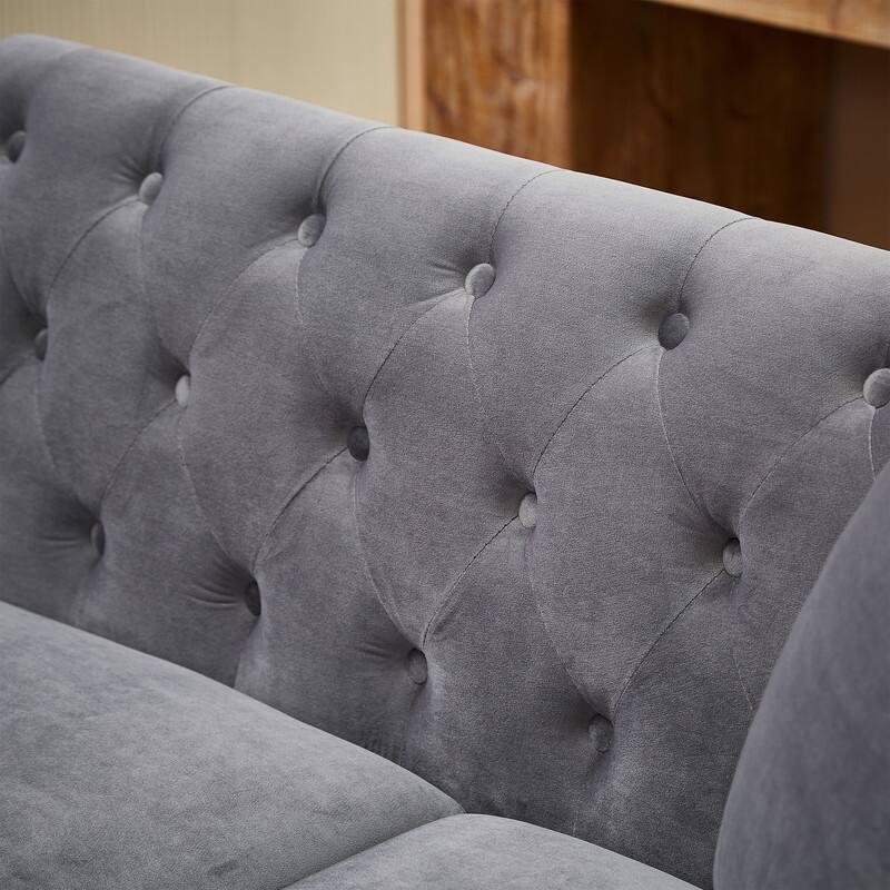 83.5 Inch Velvet Upholstered L-Shaped Sofa Sectional Couch with 3 Pillows