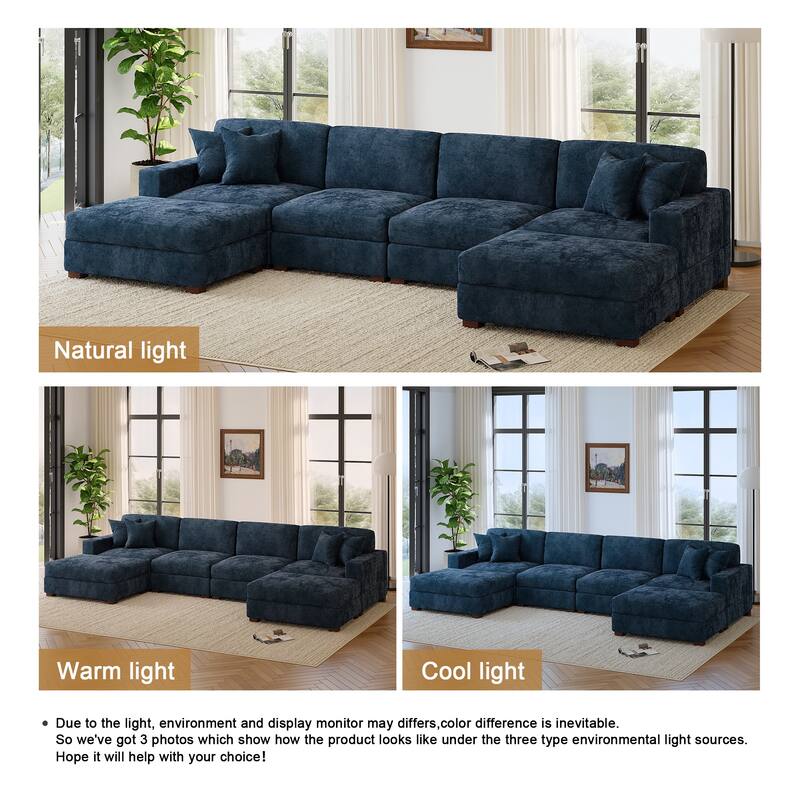 Modern Chenille Oversized Modular Sectional Sofa with 2 Ottoman