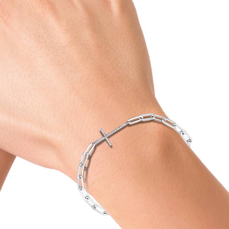 EFFY 925 Silver Diamond Cross Bracelet