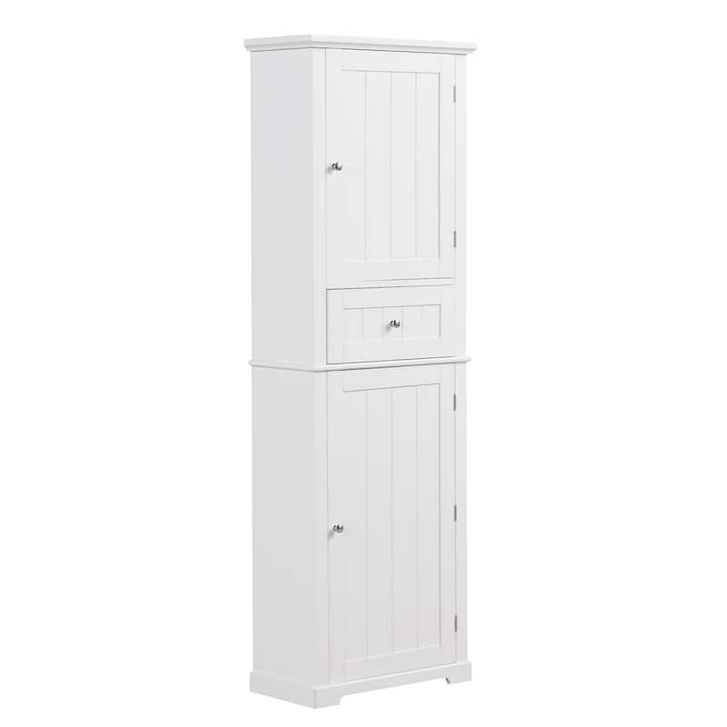 67" Tall Wood 2-door Bathroom Cabinet with Drawer and Adjustable Shelf