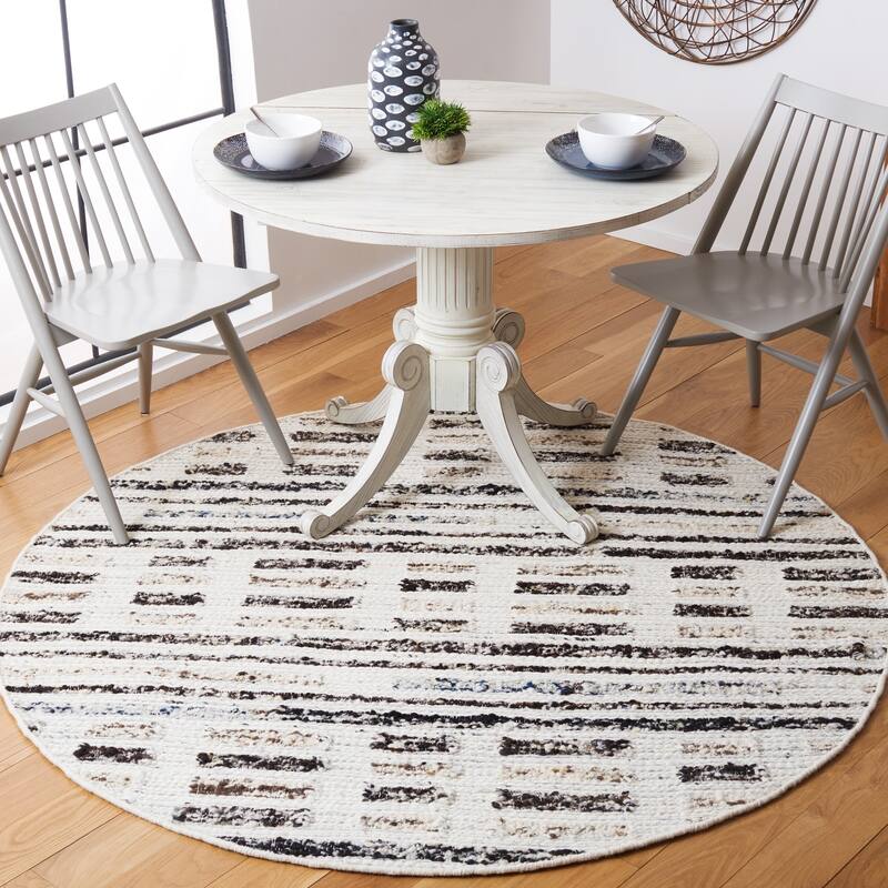 SAFAVIEH Handmade Manhattan Raelene Wool Rug - 6' Round - Ivory/Dark Brown