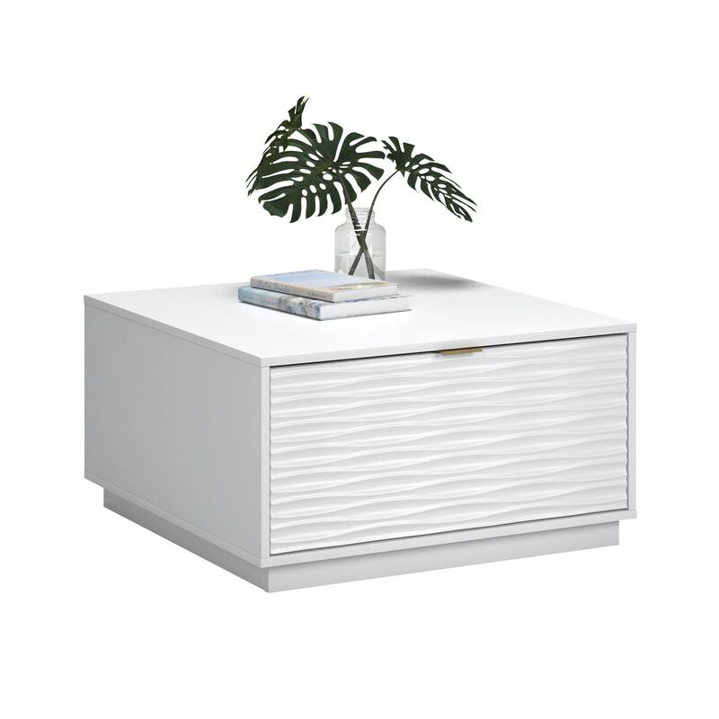 Engineered Wood Coastal Coffee Table with Drawer, White - 30.04"W x 31.06"D x 16.14"H