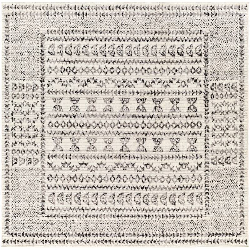 Livabliss Freddie Nordic Bordered Area Rug - Black/Ivory - 7'10" Square