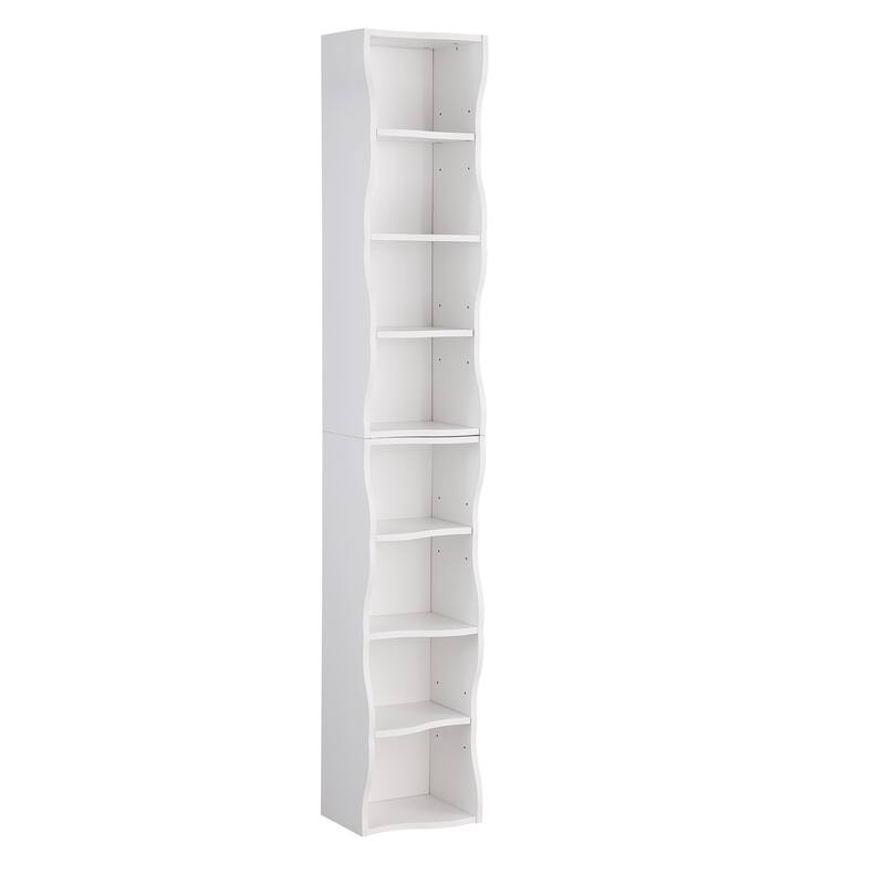 Wavy Border 8-Tier Adjustle Shelf - Modular Ultra-Thin Bookcase for Home Office & Display