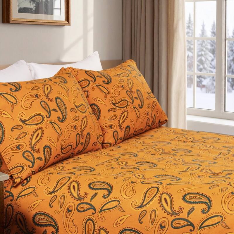 Superior Cotton Flannel Paisley Bed Sheet Set - California King - Pumpkin