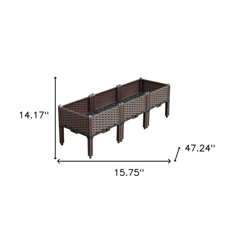 HomeRoots 47" X 16" Dark Brown Heavy Duty Plastic Rectangular Self Watering Raised Garden Bed