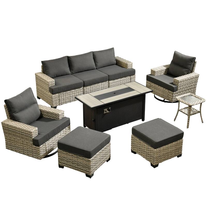 XIZZI 9-Piece Outdoor Patio Furniture Swivel Chair Set with Fire Pit