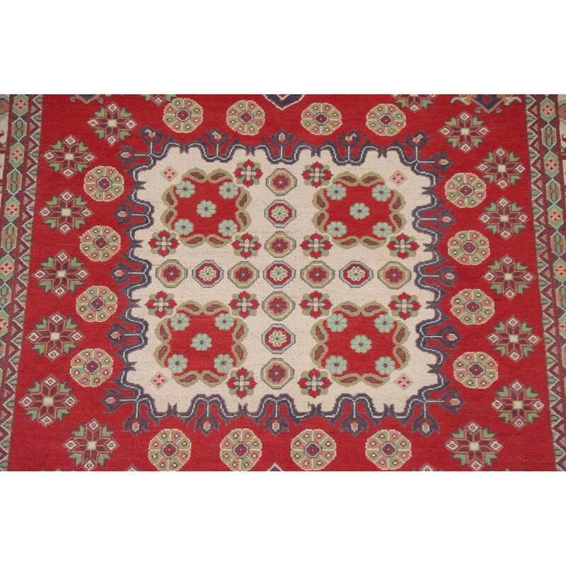 Hand Knotted Oriental 100% Wool Carpet Traditional Geometric Red Kazak Area Rug - 9' 8'' X 6' 6''