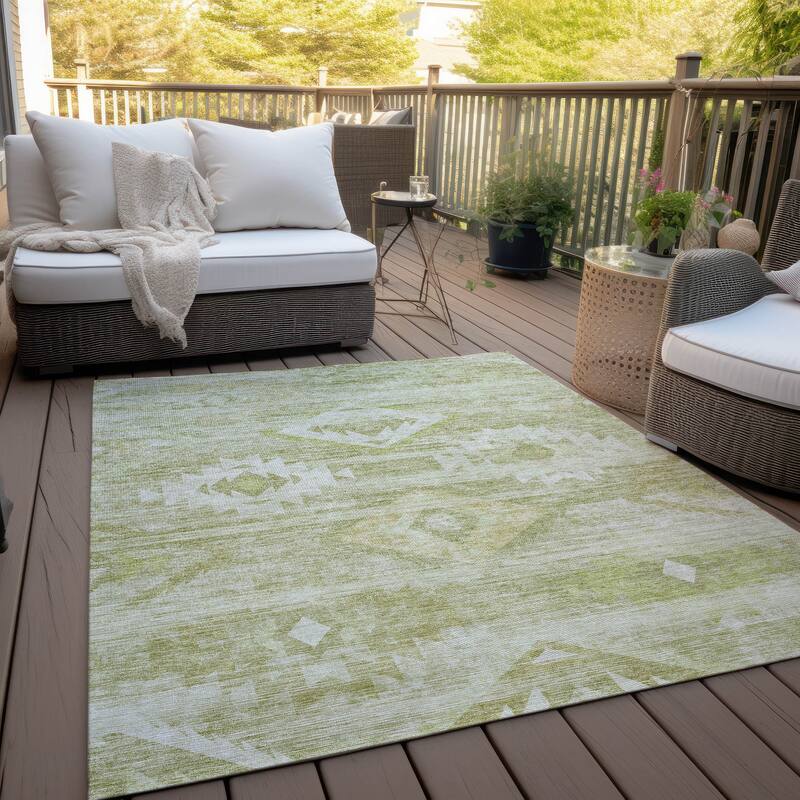 Machine Washable Indoor/ Outdoor Chantille Boho Tribal Rug - Sage - 8' x 10'