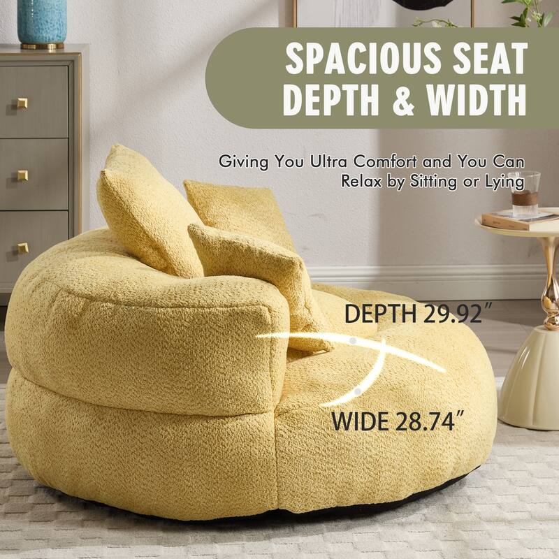 Chenille Upholstered Durable Comfort Lounger High Back Bean Bag Lazy Sofa With Three Pillows