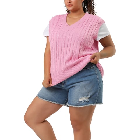 Women's Plus Size Vest V Neck Sleeveless Knit Sweater Vests