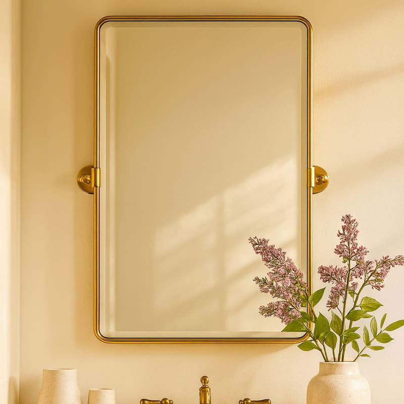 TEHOME Woodvale Rectangle Vertical Metal Wall Mirrors - 30" x 20" - Brushed Gold