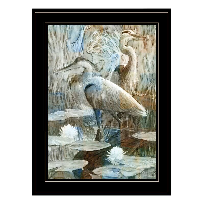 TrendyDecor4U Traditional "Marsh Herons II" Framed Print Wall Art by Stellar Design Studio - Coastal - Black