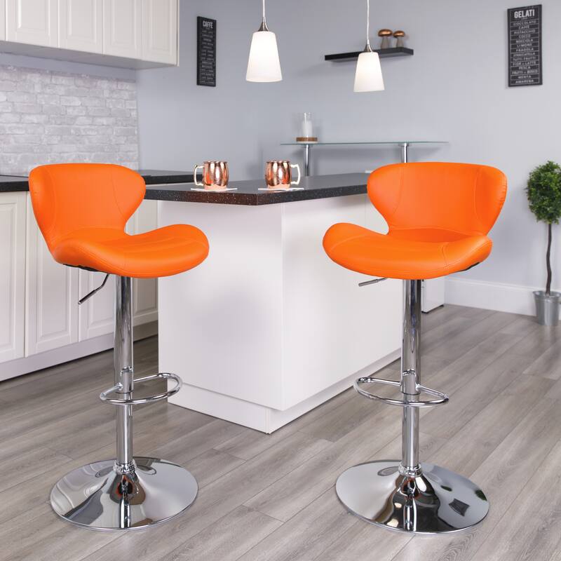 Modern Low-back Height-adjustable Chrome/Vinyl Barstools (Set of 2)