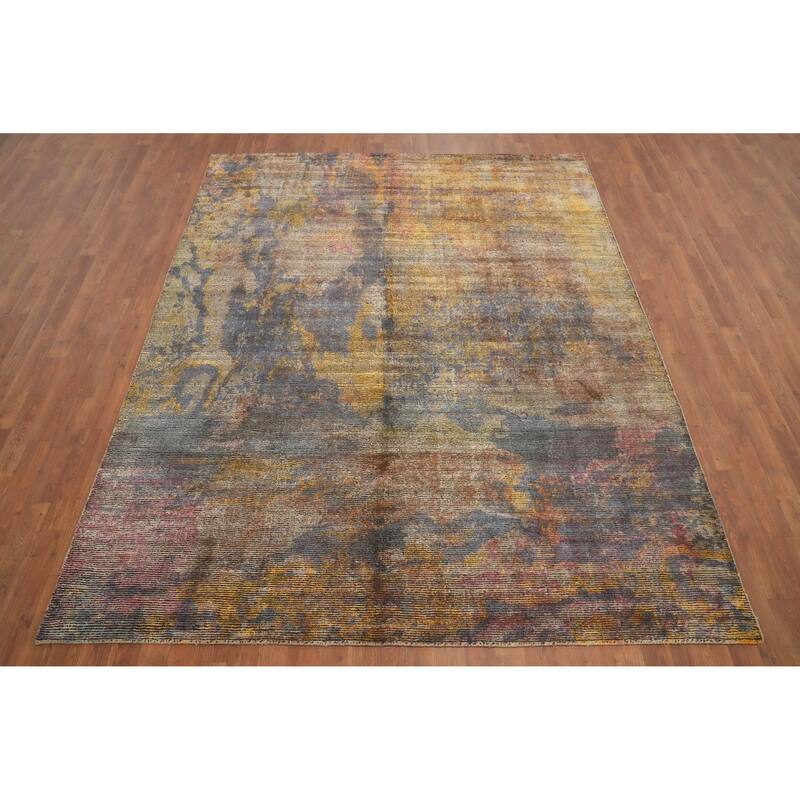 Hand Knotted Oriental Viscose Silk Carpet Modern Abstract Multi-Colored Abstract Area Rug - 8' 7'' X 6' 10''