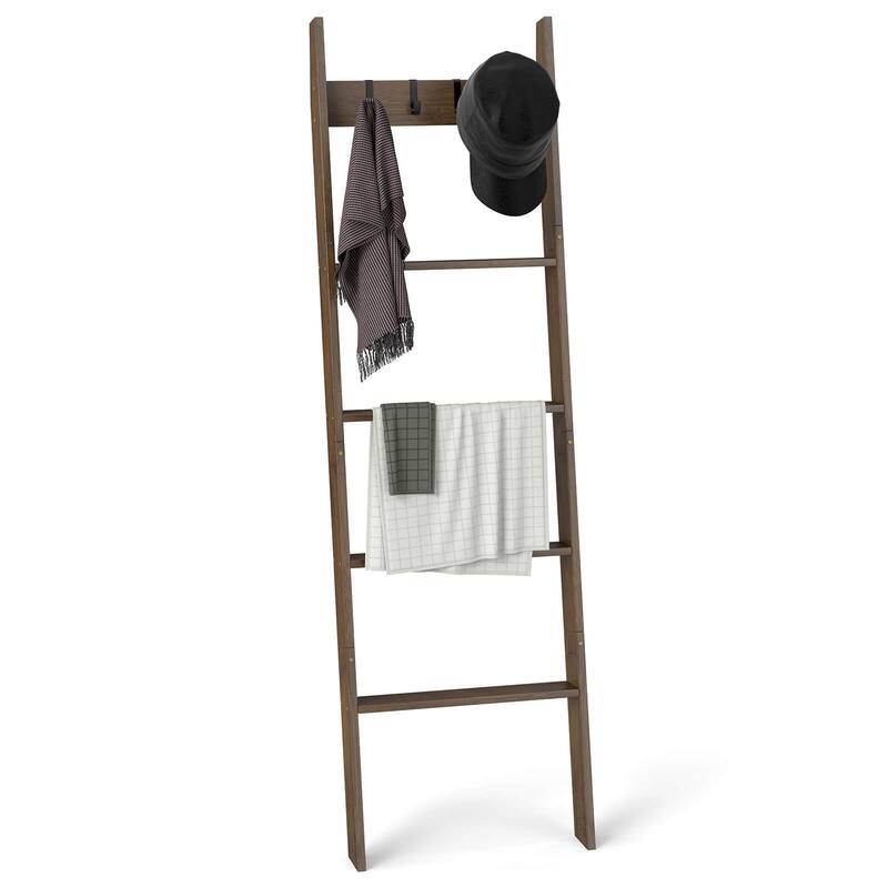 Costway Bamboo Blanket Ladder 5-Tier Ladder Shelf with 4 Removable - See Details