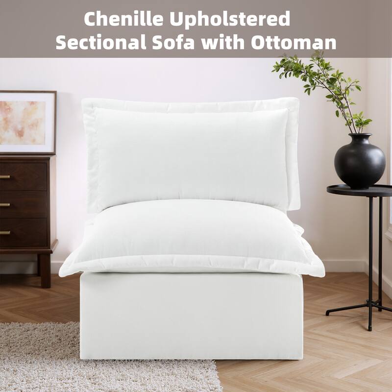 32"W Chenille Upholstered No Assembly Armless Accent Chair