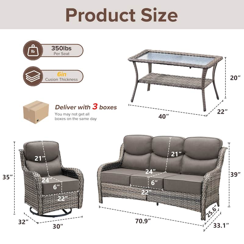 Gymojoy 4-Piece Patio Furniture Set with Swivel Glider Chairs, 6-Inch Ultra-Plush Cushions & Water-Resistant Olefin Fabric