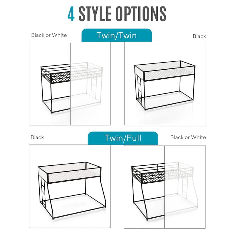 Furniture of America Jackson Modern Metal Twin over Full Low Profile Bunk Bed with Reversible Ladder