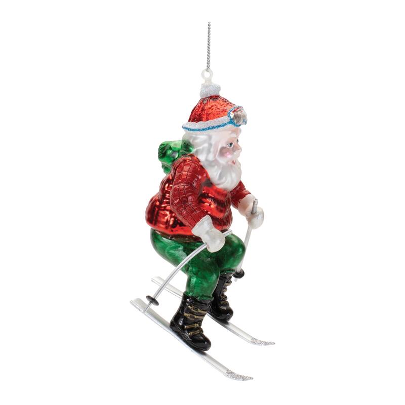 Glass Skiing Santa Oranment (Set of 6) - N/A